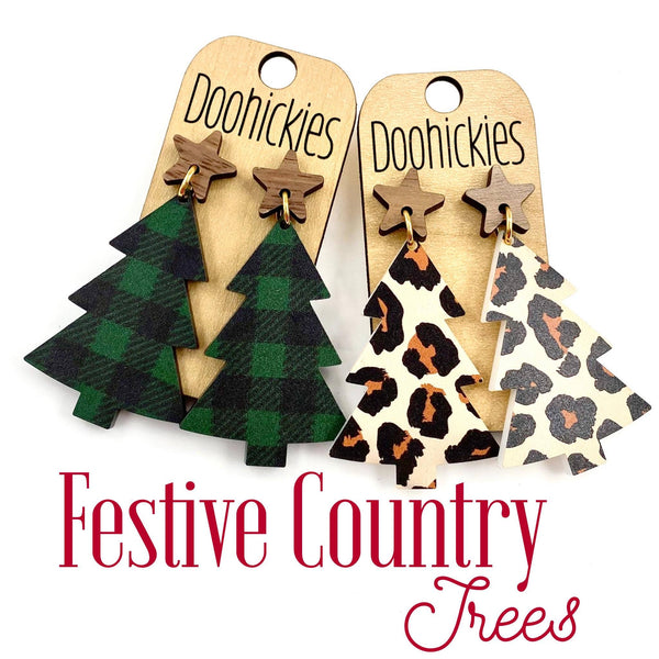 2.25" Festive Country Trees - Christmas Acrylic Earrings