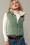 REVERSIBLE STAND COLLAR CROPPED PUFF VEST