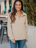 Ribbed Texture Quarter Zip Pullover