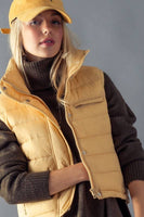 STRIPE QUILTED STAND COLLAR PADDED VEST JACKET