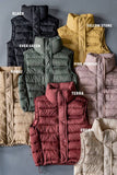 STRIPE QUILTED STAND COLLAR PADDED VEST JACKET