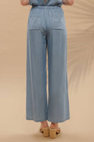 DRAWSTRING WAIST WIDE LEG CHAMBRAY PANTS