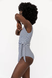 Seaside Navy Wave Wrap Front One Piece