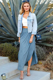 CWBLS041_SMOCKING WAIST MAXI SKIRT WITH SIDE POCKET
