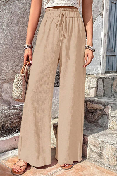 CWBMP0142_SUMMER CASUAL BUBBLE PLAID WIDE-LEG PANTS
