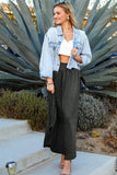 CWBLS041_SMOCKING WAIST MAXI SKIRT WITH SIDE POCKET
