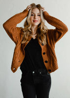 Camel Cable Knit Cropped Cardigan