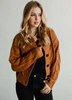 Camel Cable Knit Cropped Cardigan