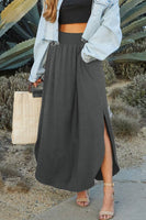 CWBLS041_SMOCKING WAIST MAXI SKIRT WITH SIDE POCKET