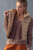 STRIPE QUILTED STAND COLLAR PADDED VEST JACKET
