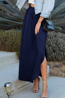 CWBLS041_SMOCKING WAIST MAXI SKIRT WITH SIDE POCKET