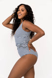 Seaside Navy Wave Wrap Front One Piece