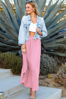 CWBLS041_SMOCKING WAIST MAXI SKIRT WITH SIDE POCKET