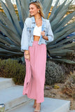 CWBLS041_SMOCKING WAIST MAXI SKIRT WITH SIDE POCKET