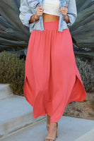 CWBLS041_SMOCKING WAIST MAXI SKIRT WITH SIDE POCKET
