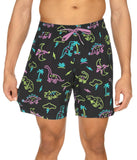 Neon Dinosaur Men's Stretch Swim Trunks - Fun Bathing Suit