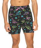 Neon Dinosaur Men's Stretch Swim Trunks - Fun Bathing Suit