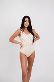 Tan Floral Print Backless One Piece