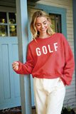 GOLF Mid length Cropped Graphic Fleece Pullover Relaxed Fit.