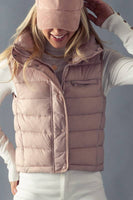 STRIPE QUILTED STAND COLLAR PADDED VEST JACKET