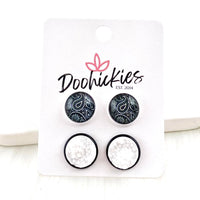 12mm Black Paisley & White in White/Black Settings