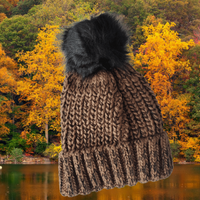 Brown/Black Marled Cable Knit Hat