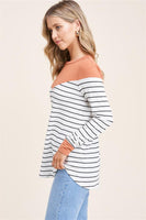 Round Neck, Long Sleeve, Color Blocked, Stripe Terry