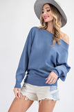 Boat Neck Ribbed Knit Sweater