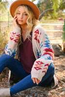 Fuzzy Aztec Print Cardigan