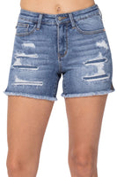 Denim Patch Cutoff Side Slit Shorts