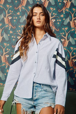 Striped Track Sleeve Shirt Blouse