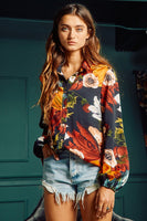 Floral Print Semi Sheer Blouse Shirt