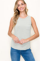 Round Neck Stripe Ribbed Sleeveless Top