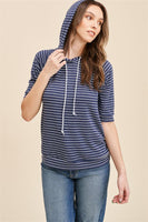 Shoe Lace Stripe Terry Hoodie Top