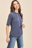 Shoe Lace Stripe Terry Hoodie Top