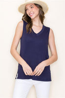 V-Neck Side Slit Sleeveless Top