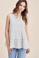 China Collar Sleeveless Polka Dot Top