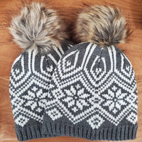 Gray Knit Hat with Off White Pattern