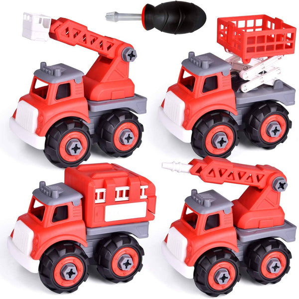 4 Pack Take Apart Toys Fire Truck Toy Car