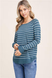 Boat Neck, Long Sleeve, U Shape Bottom, Stripe Pullover Sweater