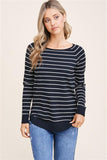 Boat Neck, Long Sleeve, U Shape Bottom, Stripe Pullover Sweater