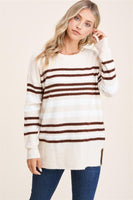 Round Neck, Long Sleeve, Engineering Stripe, Pullover Sweater