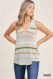 V-Neck, Multi Color Stripe, Sleeveless Sweater