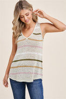 V-Neck, Multi Color Stripe, Sleeveless Sweater