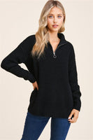 Collared Half Zipper Sweater - Black