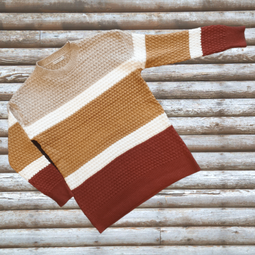Sweater, Crew Neck, Long Sleeve, Waffle Textured