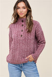 Mock Neck Half Button Ribbed Sweater