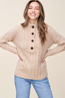 Mock Neck Half Button Ribbed Sweater