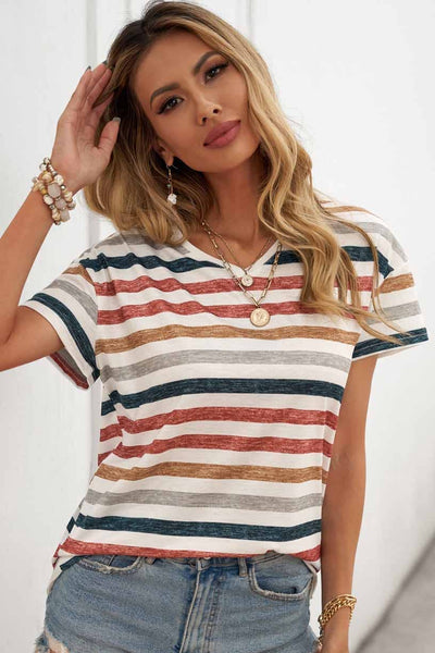 Color Striped Short Sleeve Top
