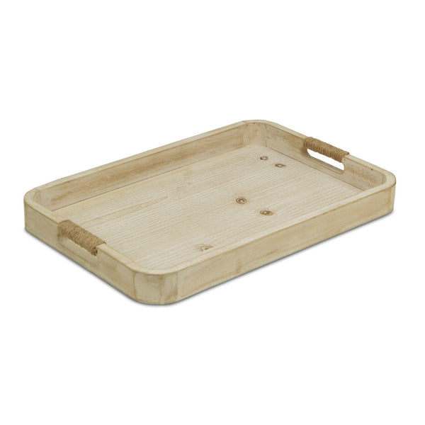 Natural Wood Tray Finish With Rope Covered Handles